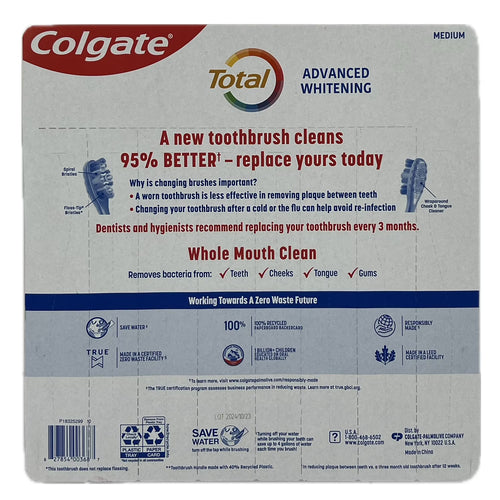 Colgate Total Advanced Whitening Whole Mouth Clean Toothbrush, 8 Count (Medium)