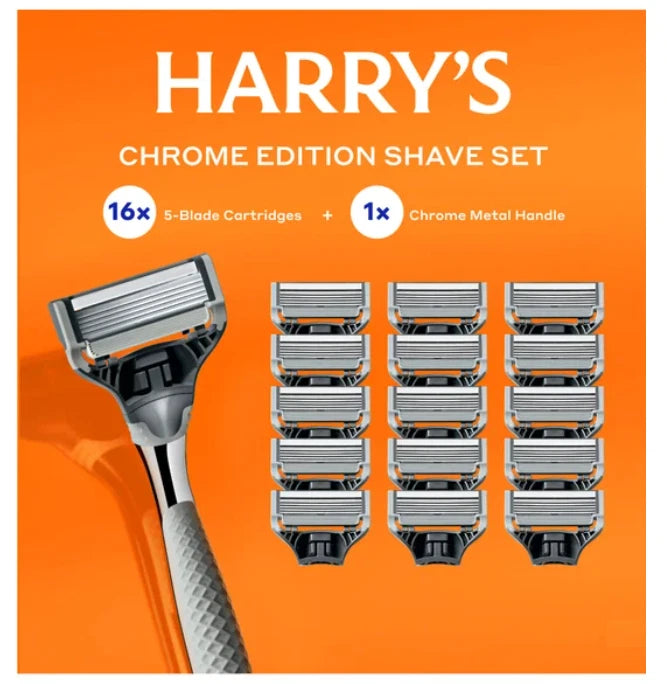 Harry's Chrome Edition Razor Set 16 Cartridges + 1 Handle